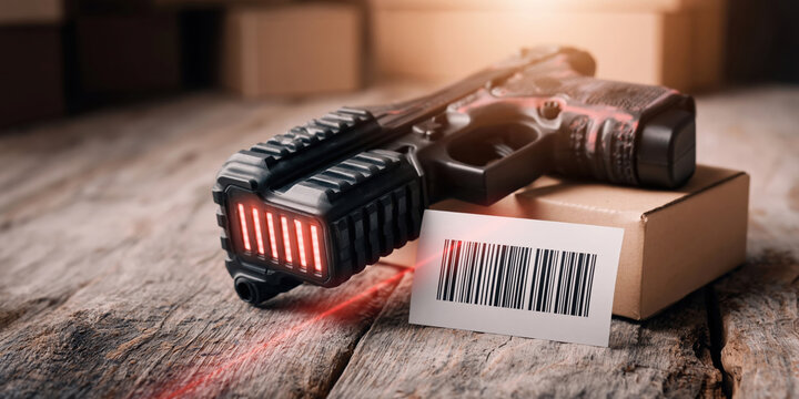 Logistics trade barcode package firearm gun parcel delivery warehouse shipping security