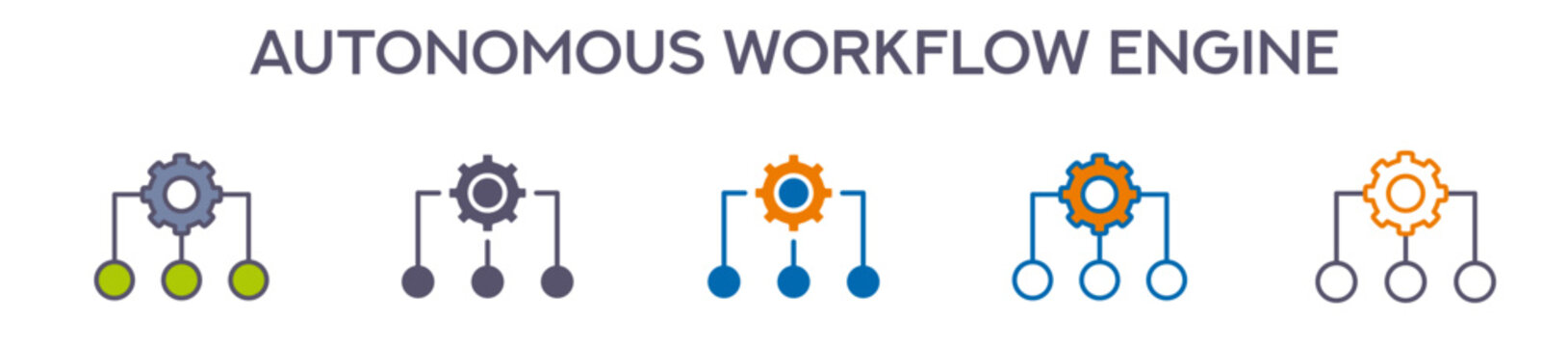 Autonomous Workflow Engine Element For Design Graphic - Multi Styles. Vector Illustration Of Two Colored And Black. Multiple Icons Designs Can Be Used For Mobile, Ui, Web 
