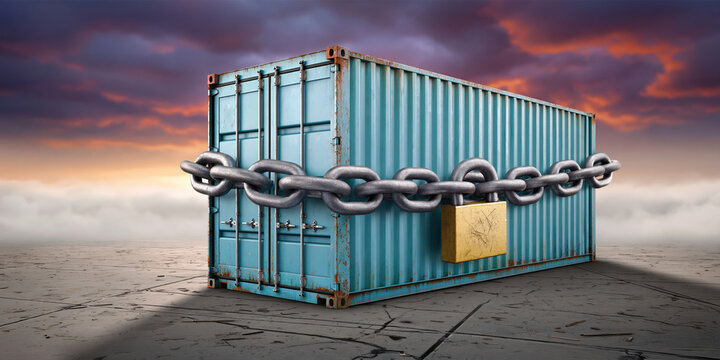 Trade logistics container chain padlock cargo security freight transport import export