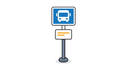 Bus Stop Signpost Vector Icon with Editable Stroke. Modern flat illustration of a public transport station sign on a white background, featuring a blue bus symbol and schedule board for travel. © MostMoriom