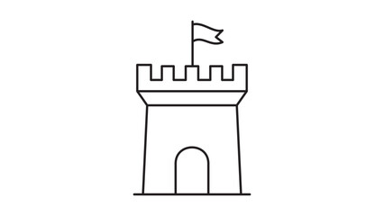 Minimalist Castle Tower Vector Icon with Editable Stroke. This clean black line illustration of a fortress turret and flag is perfect for logos, UI design, and scalable graphic resources. © MostMoriom