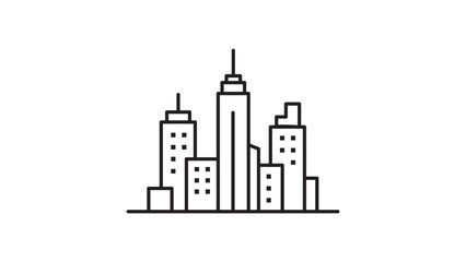 Obraz premium City Skyline Vector Icon with Editable Stroke, Minimalist Black Line Illustration of Modern Skyscrapers and Urban Buildings for Architecture, Real Estate, Business, and Web Design Projects.