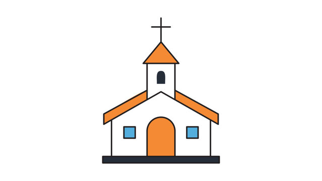Church Building Vector Icon with Editable Stroke. A modern flat illustration of a small chapel with a steeple and cross on a white background, perfect for religious and community design projects.
