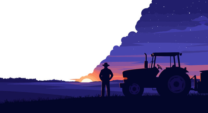 Man standing beside a tractor.