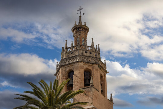 Bell tower of Church of Santa Maria la Mayor on Duquesa de Parcent Square, Ronda, Spain, Andalusia