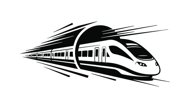 Train moves at high speed through a tunnel in this minimalist graphic illustration.