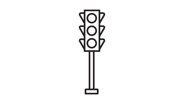 Minimalist Traffic Light Vector Icon with Editable Stroke. Clean black line illustration of a three-light signal on a pole, perfect for transportation, road safety, and urban city design projects.