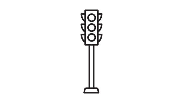 Minimalist Black Line Traffic Light Vector Icon with Editable Stroke. Clean hand-drawn style illustration of a three-light signal on a pole for road safety, urban transit, and city traffic design.