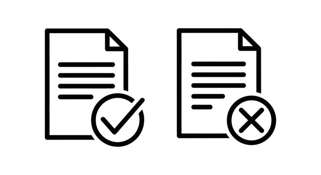 Document icons with check mark and cross mark document incorrect approved rejected selection decision validation verification confirmation negation illustration template interface