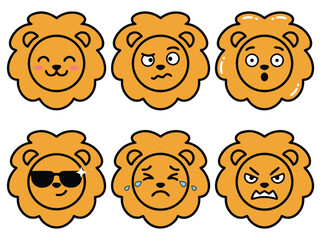 Obraz premium Lion Emoji Set with Various Facial Expressions.