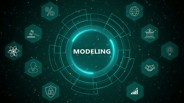 Digital data modeling interface with futuristic analytics dashboard system simulation technology visualization business intelligence concept 4K animation