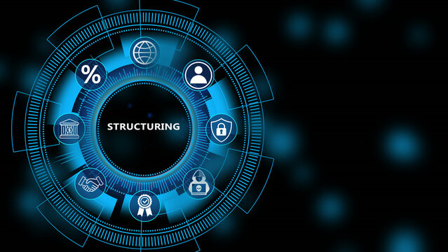 Digital data structuring interface with futuristic analytics dashboard system architecture organization technology concept 4K animation