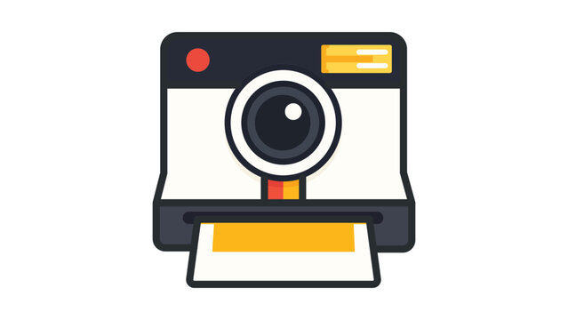 Vintage Instant Camera Vector Icon with Editable Stroke. A modern flat illustration of a boxy film camera printing a photo, perfect for photography apps, social media, and creative web design.