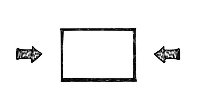 Hand-drawn black rectangle with arrows pointing inward, animated sketchy box motion graphic, white background