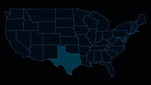 Glowing Neon Texas State USA Map - Pre-keyed Transparent Background