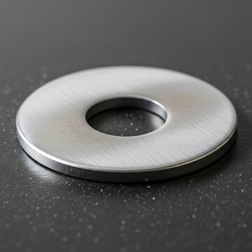 Metallic hardware component with brushed finish rests on dark textured surface