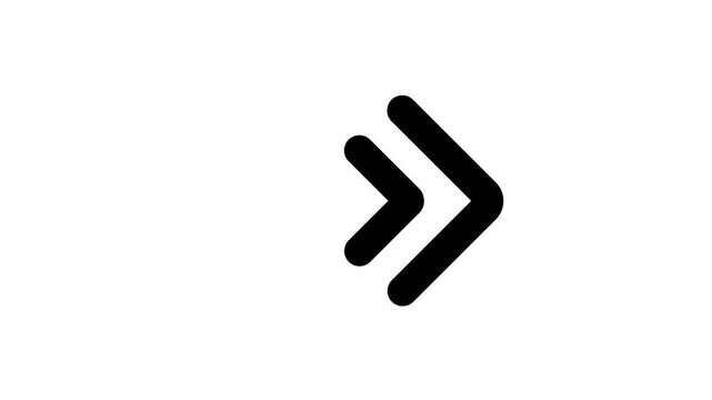 Minimalist black chevron arrows animation, sequential right-pointing motion graphic, clean directional interface element, white background