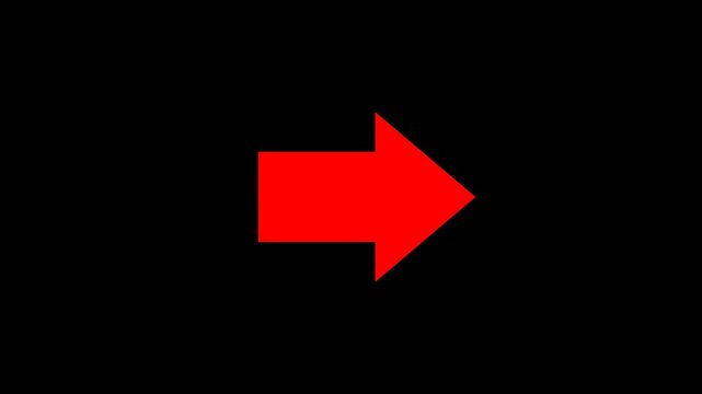 Minimalist red arrow pointing right animation, clean motion pointer on black background