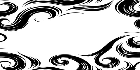 Fototapeta premium Seamless black brush stroke vector pattern with elegant swirls and flowing waves, hand-painted ink texture, monochrome high-contrast minimalist design