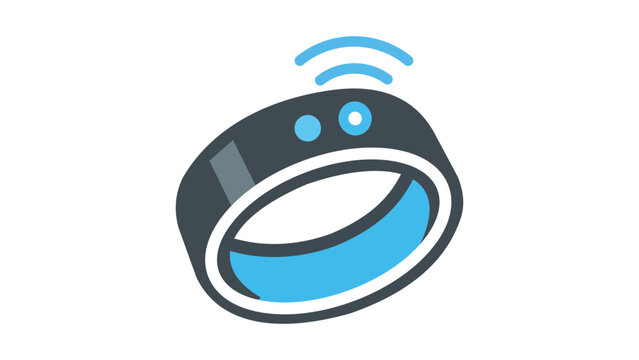 Smart Ring Vector Icon: A Modern Flat Illustration of a Wearable Tracking Device with Signal Waves, Perfect for Technology, Health Monitoring, and IoT Concepts on a Clean White Background Graphic.