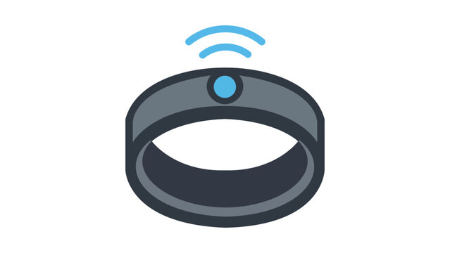 Smart Ring Vector Icon Illustration: A Modern Flat Design of a Wearable Tracking Device with a Blue Signal Sensor on a Gray Band, Isolated on White for Technology, Health, and Fitness App Design.