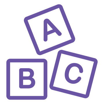Purple nursery alphabet blocks set featuring letters a b and c for preschool education and children learning creative projects.