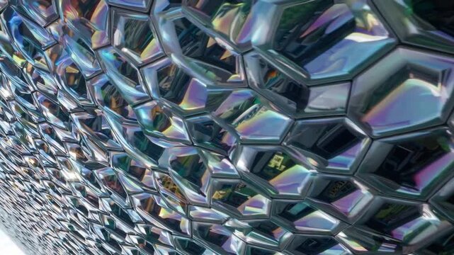 Decorative Surface Composed Of Shimmering Tessellated Hexagonal Shapes With Metallic Accents
