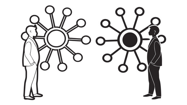 Vector illustration of business people analyzing network connection mind map diagrams with business, analysis
