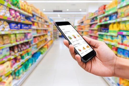 Shopping in a Grocery Store While Using a Smartphone for Product Information