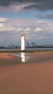 New Brighton Lighthouse at Perch Rock on the Wirral Coast, Wallasey, UK