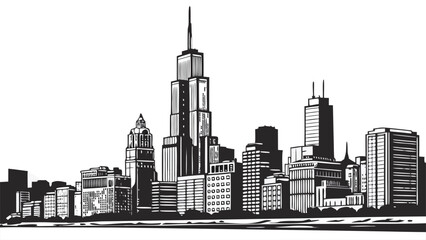 Fototapeta premium Vector illustration of modern city skyline silhouette with skyscraper silhouette buildings architecture