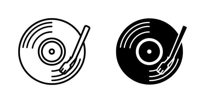 Retro Vinyl Record Player Icons, Vintage Turntable Vector Graphics, Classic Music Playback Symbols, Black and White Audio Equipment
