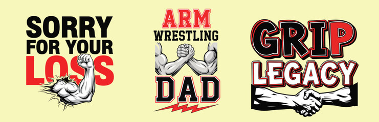 Arm wrestling logos and typography designs for grip legacy and dad design © MdAnisul