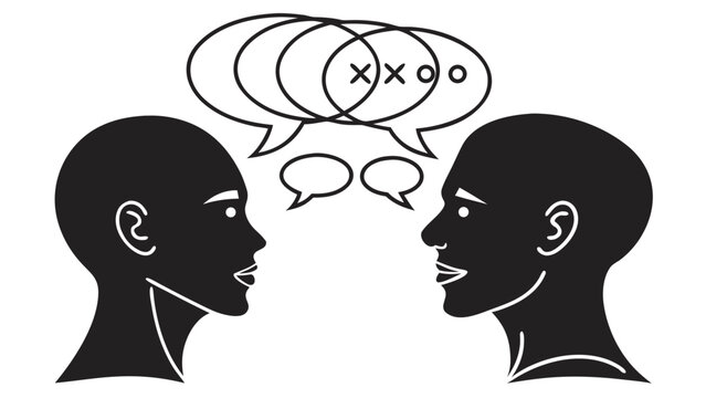 Vector illustration of two people talking with speech bubbles communication conversation discussion