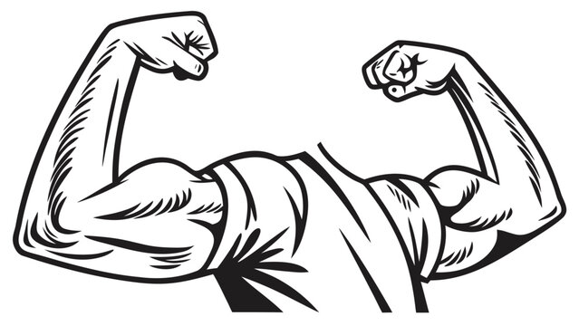 Vector illustration of a muscular person flexing arms to show biceps with muscular bodybuilder strength