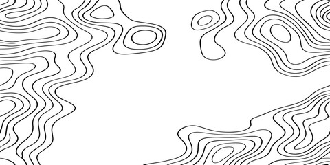 Seamless vector illustration of abstract black and white topographic map contour lines, featuring smooth flowing elevation curves and layered geographic patterns in a high-contrast monochrome style. © Deep Earth 