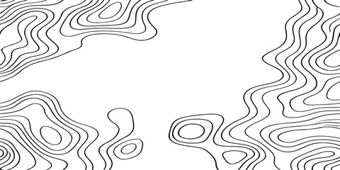 Seamless vector illustration of abstract black and white topographic map contour lines, featuring smooth flowing elevation curves and layered geographic patterns in a high-contrast monochrome style. © Deep Earth 