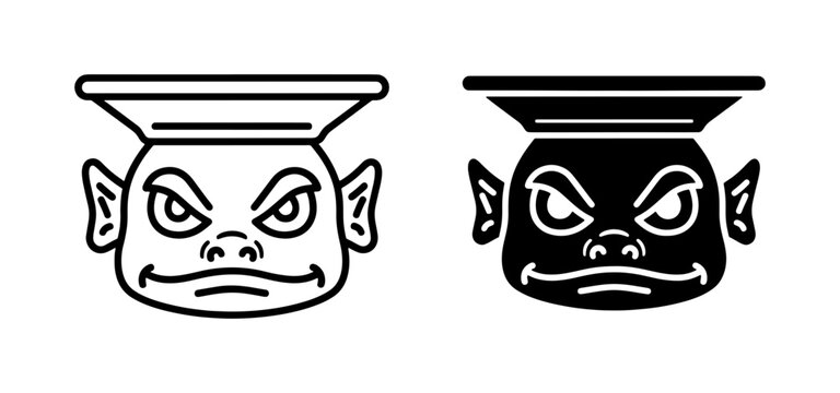 Scary Goblin Head Icon, Evil Creature Vector Art, Monstrous Face Graphic, Fantasy Character Illustration, Black and White Design