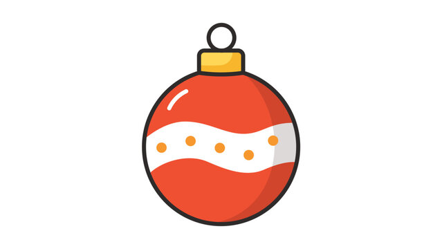 Red Christmas Ornament Ball with White Wave and Orange Dots, Modern Flat Vector Icon Illustration with Editable Stroke for Holiday Season Decoration, Festive Design Element Isolated on White.