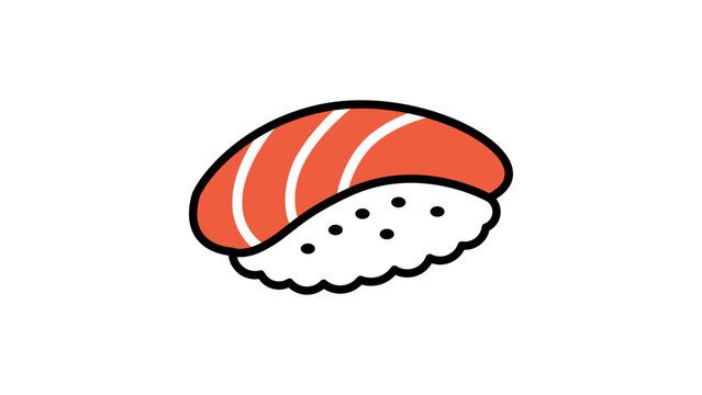 Modern Salmon Nigiri Sushi Vector Icon Illustration with Editable Stroke. Clean flat design of Japanese seafood on white background. Customizable line weight for professional graphic design.