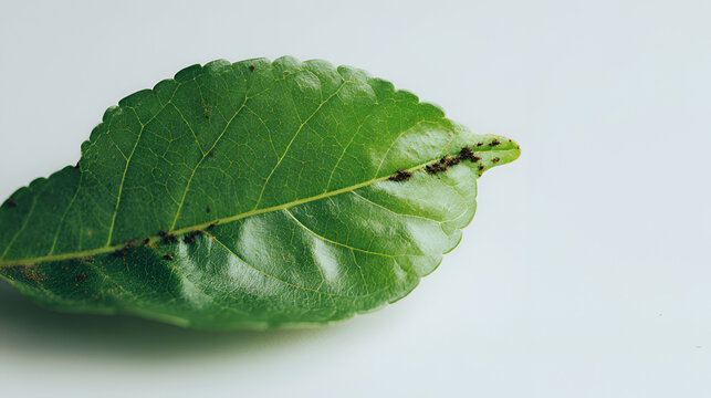 Green Leaf with Damage Isolated on White Background, Plant Disease and Pest Concept
