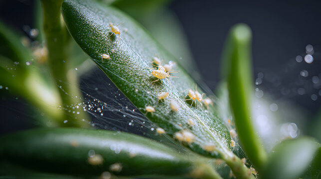 Spider Mites Infestation on Plant Leaf Macro, Pest Control and Plant Disease Concept