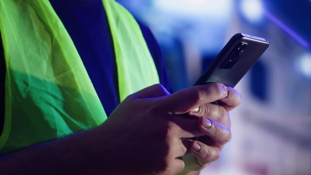 Emergency medical service team on a road, incident, medic using walkie-talkie, transports a patient to the hospital in a rescue vehicle or ambulance. Using phone medical assistance on the