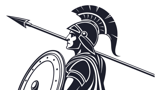 Vector illustration of roman warrior with spear and shield gladiator military strength strategy