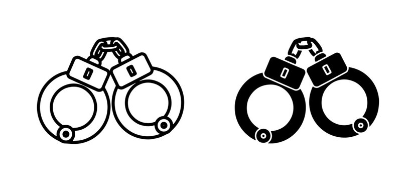 Handcuffs Icon Set, Police Restraint Symbols, Law Enforcement Arrest Equipment, Metal Chains, Justice and Security Vector Graphics
