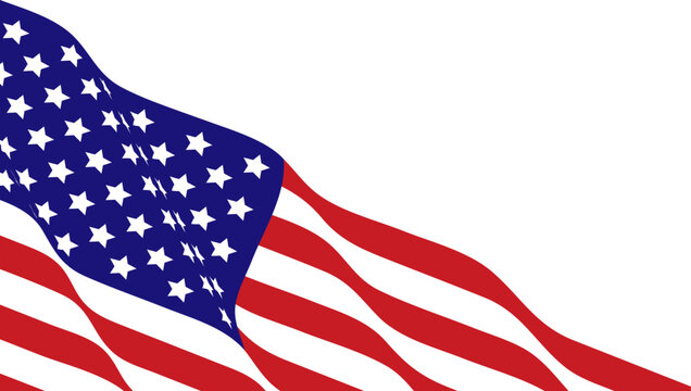 Waving American flag with stars and stripes. National USA flag symbol, isolated on white background. Vector illustration