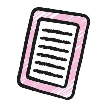 Hand drawn chalk document icon with grunge texture and black outline. Paper sheet, list, or contract. Vector illustration