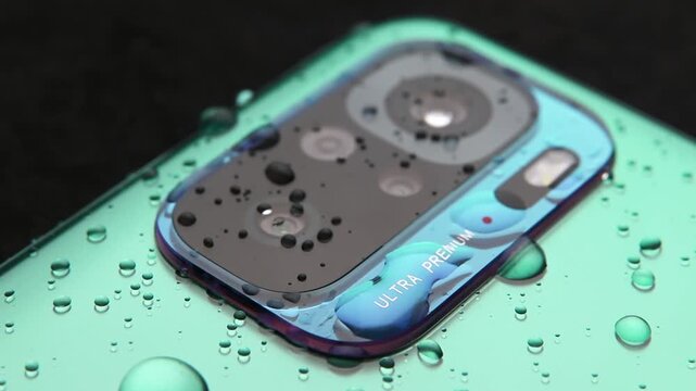 Macro close up of a smartphone camera lens on back
