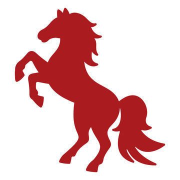 Rearing red horse silhouette. Powerful stallion standing on hind legs, isolated on white background. Vector illustration