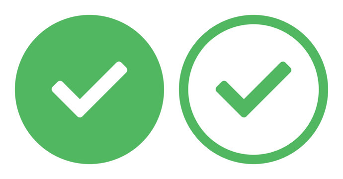 A pair of green vector circular checkmark icons, one filled and one outlined, designed for user interface elements, web forms, and UX/UI design projects.